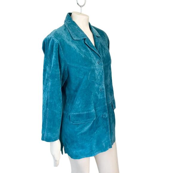 VTG JESSICA HOLBROOK Washable Suede Button Front Blazer Coat in Teal Blue SZ L - Picture 5 of 11